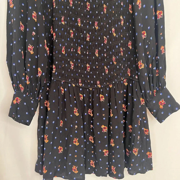 Free People Two Faces Printed Smocked Long Sleeve Mini Dress Size Medium - Picture 5 of 13